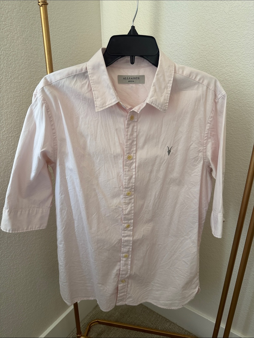 All Saints Men’s Pale Pink Button-Down Shirt